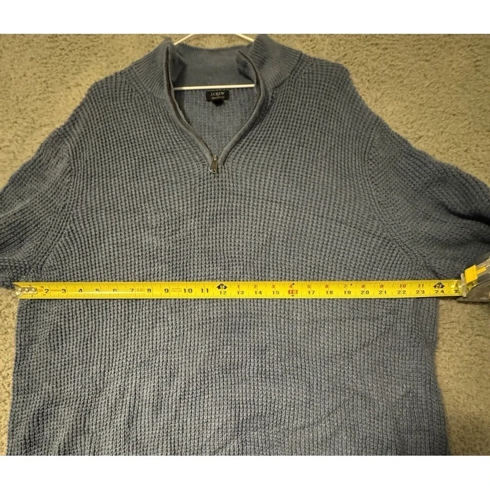 J CREW Blue Waffle Knit Size XL Long Sleeve Mock Neck 1/4‎ Zip Men's Sweater